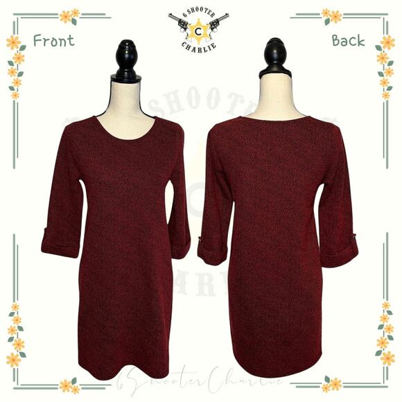 Women's Everly Size Small Cuffed Sleeve Marled Midi Dress Red Black - Picture 1 of 7
